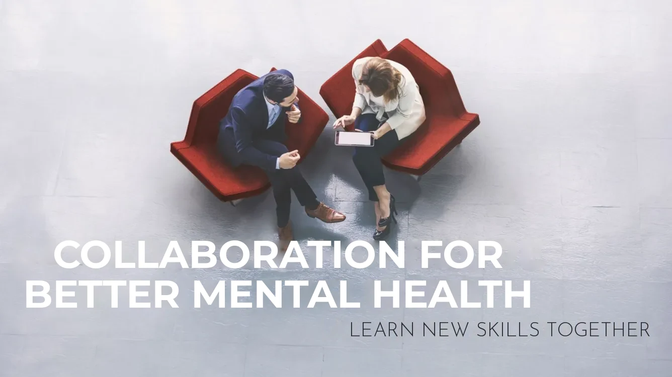 Two people in conversation, working together for better mental health with the help of digital tools.