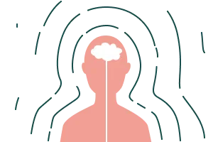 Illustration of a person with a cloud in their head and waves around them. The mind and consciousness.